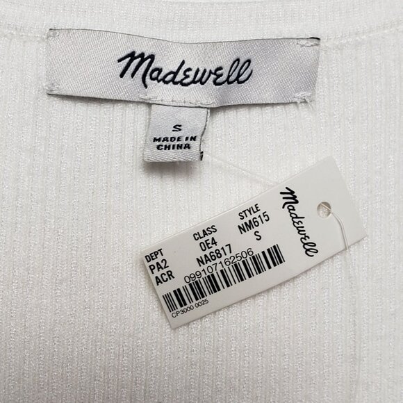 Madewell Wide Rib Sweater Top Women's Small Antique Cream Ivory Sweetheart Neck - Picture 2 of 16